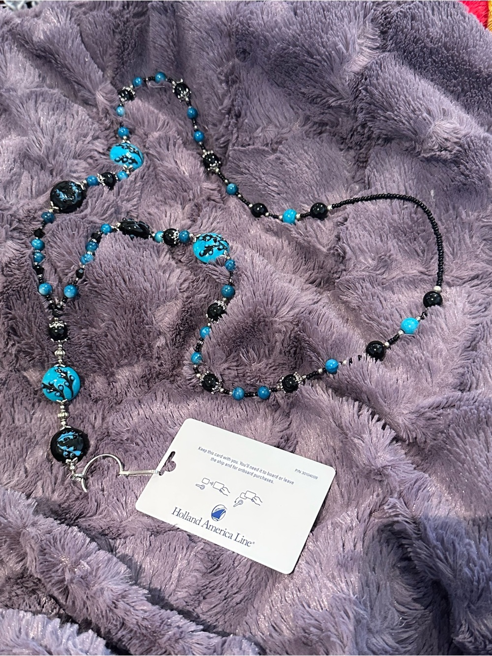 LANYARD Custom Ordered Black, Turquoise,  Crystal, & Silver Bead Badges, Cruise